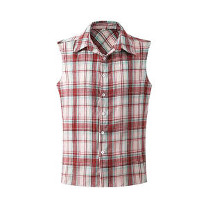 Camisa de Franela sin Mangas a Cuadros para Hombre al por Mayor, con Borde Deshilachado, Ajuste Musculoso, Estilo Casual - Product Image 4