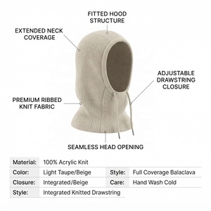 Balaclava unisexe en tricot beige avec cordons de serrage pour usage extérieur, circonférence de tête 54-56 cm - Product Image 5