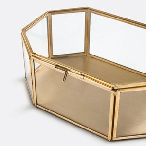 Élégante boîte à bijoux carrée en verre avec cadre en bronze et fermeture à couvercle pour le rangement - Product Image 5
