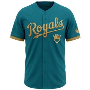 Custom Royals Baseball Jersey Men's Short Sleeve Embroidered Team <b>Name</b> Button Front Regular Fit Breathable Polyester Sport Shirt - Product Image 1