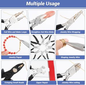 Lot de 10 outils de bijouterie en acier inoxydable avec pinces, pincettes et ouvre-anneaux pour projets de torsion de fil - Product Image 3