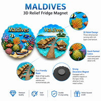 Aimant de réfrigérateur personnalisé en résine 3D Maldives, aimant de réfrigérateur tropical, villa aquatique, complexe hôtelier, vie marine, corail, poisson, souvenirs