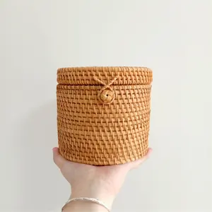 Hot Trend Wicker Round Rattan <b>Tissue</b> Box Handmade Homeware Products Vietnam Wicker Paper <b>Holder</b> Using for <b>Kitchen</b> - Product Image 1