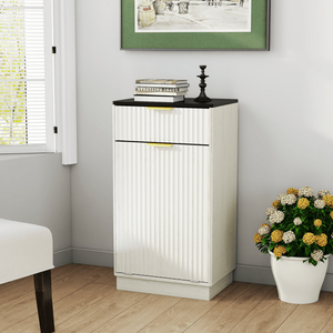 Cestino per rifiuti da 10 galloni con texture ondulata, mobiletto in legno con cassetto a scomparsa estraibile, per la raccolta differenziata e l'organizzazione della cucina - Product Image 6