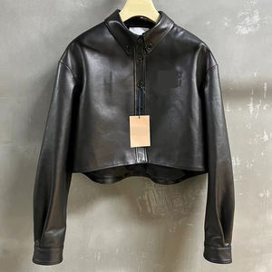 Chaqueta de cuero de cabra curtido vegetal de lujo para mujer, estilo camisa corta, abrigo de cuero genuino para motociclista, moda de alta calidad - Product Image 1