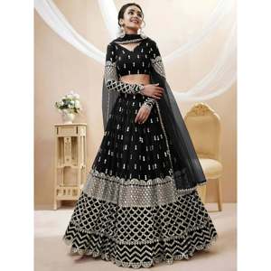 Vestido de cóctel negro de georgette, lehenga choli para recepción con trabajo de zari - Product Image 5