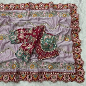 Designer Rangoli Silk Saree with Dori Embroidery Work Real Mirror Work and Heavy Worked Stitched <b>Blouse</b> - Product Image 4