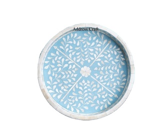 Plateau de service rond écologique en incrustation d'os, plats de service, plateaux de service pour chocolat, vaisselle en bois incrustée d'os, assiettes de petit-déjeuner - Product Image 1