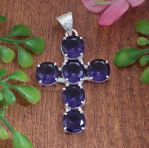 Pendentif croix en argent sterling 925 avec améthyste naturelle, fait main, pierres facettées, bijou religieux pour femme, vente en gros - Product Image 2