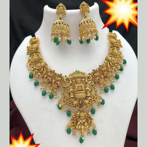 Gold Plated Pota and <b>Beads</b> Temple Necklace <b>Set</b> 10581372PGR for Bridal & Festive Wear Fine Jewelry <b>Set</b> - Product Image 1