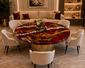 Luxury Red <b>Epoxy</b> Resin Modern Eco-Friendly Round <b>Coffee</b> <b>Table</b> River <b>Table</b> Custom Made Diwali Tabletop Installation - Product Image 1