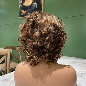 Parrucche per capelli umani Bob ricci corti Afro Color pianoforte parrucca piena fatta a macchina <span class=keywords><strong>con</strong></span> Base Remy brasiliana <span class=keywords><strong>con</strong></span> frangia - Product Image 4