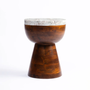 Wooden End <b>Table</b> with Elegant Design, Rustic <b>Side</b> <b>Table</b> for Home and Office Decor With Marble Top - Product Image 2