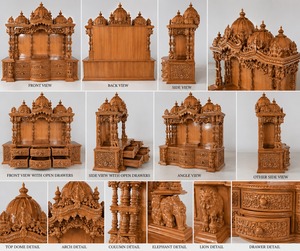Grand Wooden Carved <b>Mandir</b> for Pooja Room With Storage Customize Handicraft Pooja <b>Mandir</b> with Cabinet Large Teak Temple for Home - Product Image 6