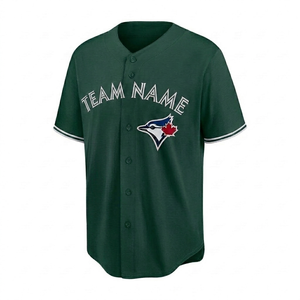 Wholesale Men's Custom green Baseball Teamwear jersey short sleeve v neck Button Up Breathable <b>Athletic</b> fit Sports Wear OEM - Product Image 1