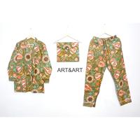 Mayorista de Conjuntos de Pijamas para Mujer 100% Algodón Puro y Transpirable, Talla Grande, Cintura Elástica, Estampado Floral y Animal, Conjunto de Pijama de Longitud Completa