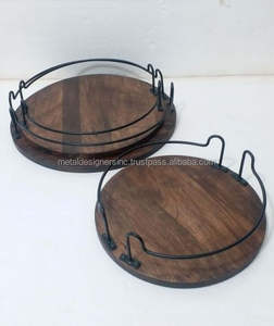 ชุดถาดโลหะและไม้ทรงกลมสำหรับตกแต่ง3ชิ้นถาดบนโต๊ะอาหารถาดทำจากโลหะ - Product Image 1