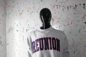 REUNION ASH GREY <b>Mock</b> <b>Neck</b> Sweatshirt 100% BLUE Applique Embroidery wide <b>neck</b> Sweatshirt Finer Threads - Product Image 3