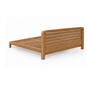 Cadre de lit en teck massif, lit plateforme moderne avec tête de lit à lattes, taille King ou Queen, meubles de chambre à coucher - Product Image 4