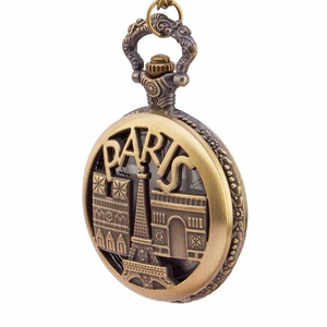 Reloj de Bolsillo Vintage de Metal con Diseño de la Torre Eiffel de París, Colgante Redondo con Cadena, Recuerdo con Diseño de un Monumento Francés - Product Image 1