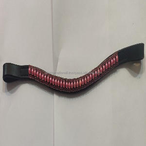 สายรัดคิ้วม้าหนังแท้ทรงโค้ง,สายหนังประดับคริสตัลและไข่มุกสีชมพู - Product Image 4