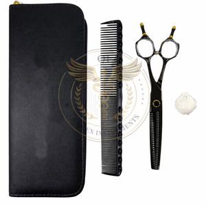 Kit de Tijeras Profesionales para Adelgazar el Cabello de 6 Pulgadas, Tijeras de Texturización para Barbería con Peine y Estuche de Cuero - Product Image 1