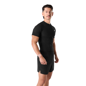 T-shirt de compression noir à manches courtes pour homme – Confortable, élégant, en coton premium, idéal pour la gym et le quotidien – Vente en gros - Product Image 3