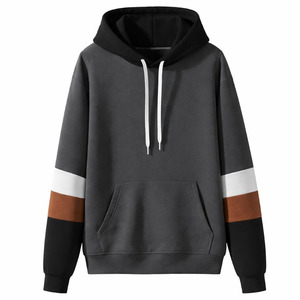 เสื้อกันหนาวแบบสวมหัวมีฮู้ดของผู้ชายผ้าฝ้ายผสมผ้าฟลีซแขนสีตัดกัน - Product Image 2