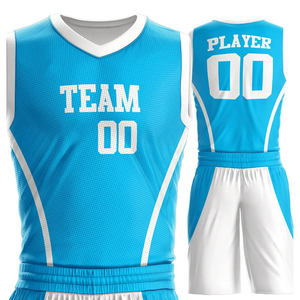 Conjunto de Uniforme de Baloncesto Personalizado, Azul Cielo y Blanco, Cuello en V, Sin Mangas, Malla Transpirable, Impresión Sublimada, Unisex para Adultos - Product Image 4