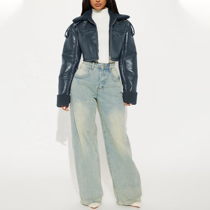 Nouvelle arrivée : veste moto courte en cuir PU pour femme avec bordure en fausse fourrure, fermeture éclair, coupe-vent d'hiver, manches longues, veste de moto - Product Image 4