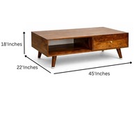 Table basse en bois massif de style mid-century modern avec tiroir |   Meubles de salon artisanaux, écologiques et durables