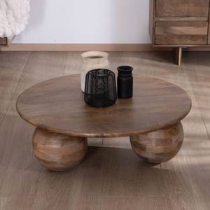 Vandana Golden Value <b>round</b> coffee <b>table</b> with a clean and organic design, made of <b>solid</b> mango <b>wood</b> - Product Image 1