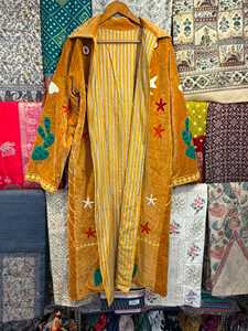 Screen Printed Knitted Suzani Love Jacket Boho Floral Statement <b>Coat</b> with Drawstring Closure (100% Cotton 50" Length) - Product Image 5