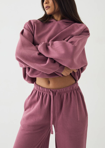 ชุดเซ็ตฮู้ดดี้สีชมพูสำหรับผู้หญิงแบบสั่งทำพิเศษ กางเกงวอร์มโอเวอร์ไซส์ ชุดวอร์มผู้หญิงขายส่ง ผู้ผลิตชุดลำลองพร้อมโลโก้สั่งทำสำหรับผู้หญิงจากโรงงาน - Product Image 5