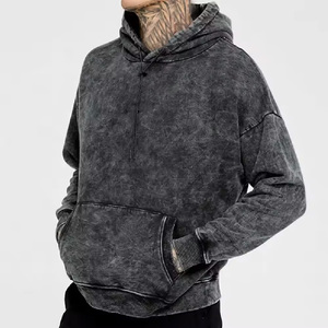 Sweat à capuche vintage délavé à l'acide 2026 pour homme, coupe oversize, streetwear vierge, en coton épais, coupe carrée, couleur anthracite, effet délavé rétro - Product Image 1