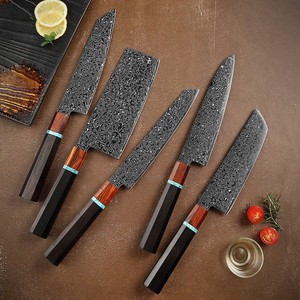 Handmade Ambidextrous Chef <b>Set</b> in Damascus Steel with Wooden Handle and Leather Sheath Extra <b>Sharp</b> - Product Image 6