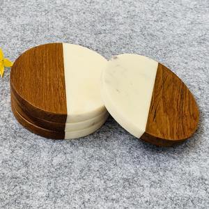 <b>Marble</b> Wood Reusable Lightweight Round <b>Placemat</b> Two Tone Custom Size for Home Hotel Bar Table Decor - Product Image 1