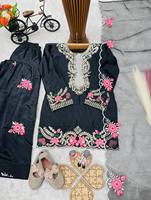 Conjunto de 3 Piezas de Salwar Kameez Negro para Niñas, Ropa Étnica India/Pakistaní, Reversible, de Secado Rápido y Elástica