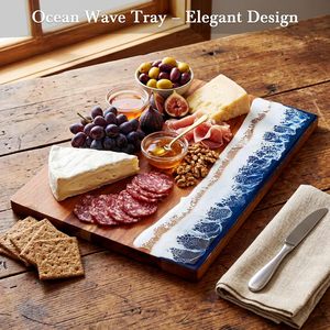 Tabla de cortar y servir de madera de mango con asa de fácil agarre – Tabla de cortar redonda de madera esmaltada con estampado de limón de 13x16 pulgadas. - Product Image 4