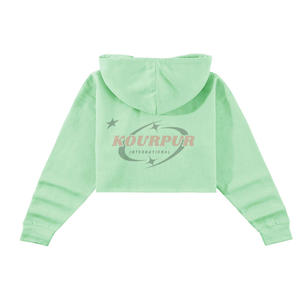 เสื้อฮู้ดครอปสีเขียวมิ้นท์สำหรับผู้หญิง พิมพ์ลายโลโก้ด้านหน้า แขนยาว สวมใส่สบาย ผลิตจากผ้าฝ้ายถัก 100% เหมาะสำหรับใส่ในฤดูใบไม้ร่วง - Product Image 2