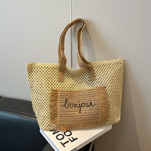 Premium Natural yarn bag Bonjour Motif Tote Bag High Quality Handmade Shoulder Bag for Shopping and Vacation <b>Accessory</b> - Product Image 5