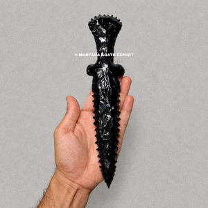Top Quality <b>Polished</b> Hand Carved <b>Black</b> Obsidian 10-Inch Dagger Sculpture Free Form Art Collectible Decor - Product Image 2