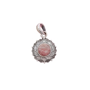 Natural Rhodochrosite Gemstone <b>Silver</b> Pendants Handmade Boho Mandala Round Cabochon Pendant Jewelry Wholesaler - Product Image 1