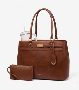 Royaa Genuine Leather Laptop Tote <b>Bag</b> Zipper Closure Waterproof 15.6 Inch <b>Work</b> Handbag Full Grain Leather Women Minimalist - Product Image 1