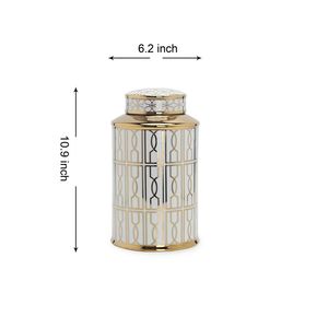 Elegante barattolo di zenzero in ceramica bianca con Design geometrico oro decorazioni per la casa con coperchio rimovibile - Product Image 3