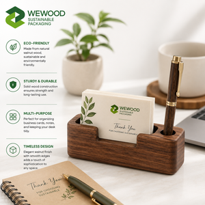 Organizador de Escritorio de Madera de Nogal Sólido de Primera Calidad, Porta Tarjetas de Visita con Ranura para Bolígrafo para Escritorio de Oficina - Product Image 4
