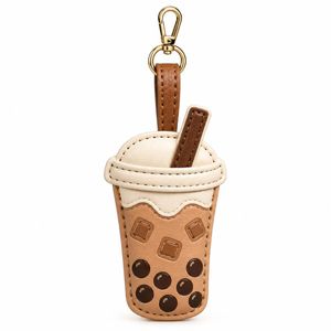 Porte-clés Bubble Tea avec cuir PU personnalisé gravé et sangle cousue pour cadeaux promotionnels - Product Image 3