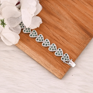 Emerald & CZ Gemstone 925 Sterling Silver Heart Design <b>Bracelet</b> Handmade Fine Jewelry for Unisex - Product Image 3