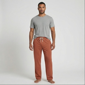 Pantalones de mujer marrones de popelina de algodón con bolsillos laterales cómodos con logotipo personalizado, pantalones de pierna ancha, pantalones para correr de mujer para hombre - Product Image 1