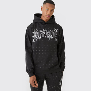 Sudadera con capucha unisex de algodón con cremallera, detalles de pedrería, diseño de hombros caídos con cristales brillantes personalizados, sudadera de estilo urbano de color liso, fabricante. - Product Image 6